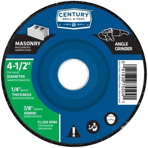 Century Drill & Tool Century Drill & Tool 75504 Masonry Grinding Wheel Type27 - 4.5 x 0.25 in. 75504